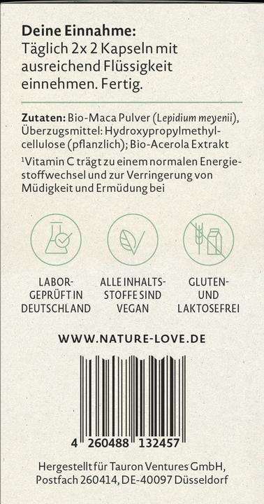 Nutritional values and ingredients Nature Love Maca (106 g)
