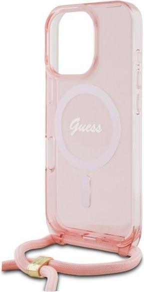 Actual product image Guess GUHMP16LHCTSGNSP iPhone 16 Pro 6.3" różowy/pink hardcase Crossbody Cord Script MagSafe (Apple iPhone 16 Pro)