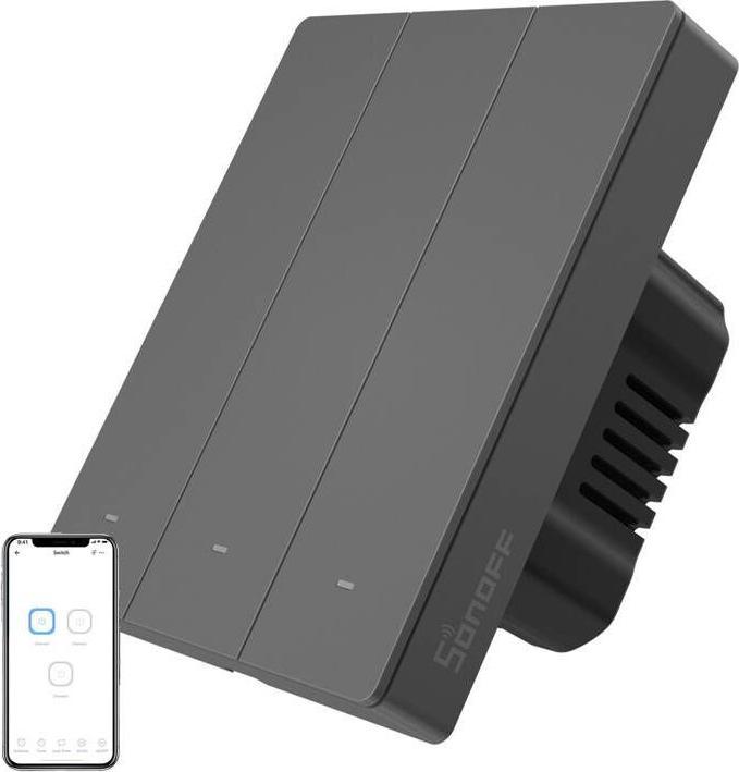 Actual product image Sonoff Smart 3-Channel Wi-Fi Wall Switch Black (M5-3C-80)