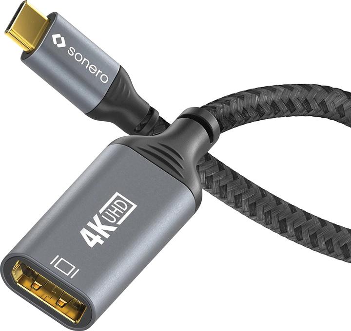 Produktbild Sonero USB-C/DP-Adapter, 4K60, 18Gbps, Stecker/Buchse, grau/schwarz, 10 cm (USB Typ-C, 16 cm)