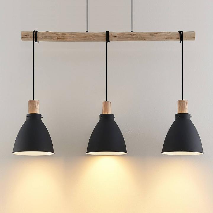 Immagine prodotto Lindby Lampada a sospensione Trebale 3 Nero/Legno (E27)