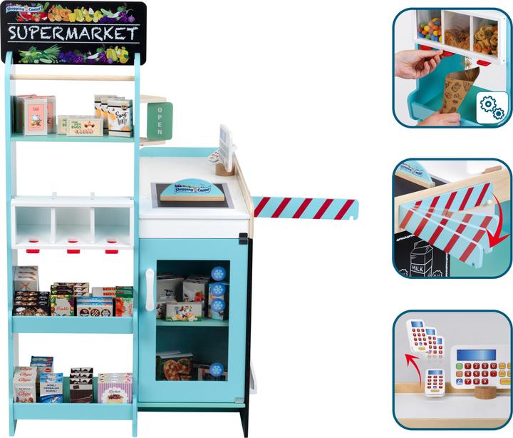 Productafbeelding Theo Klein 9391 Stand de supermarché en bois (MDF) I Stand de supermarché innovant, avec caisse enregistreuse