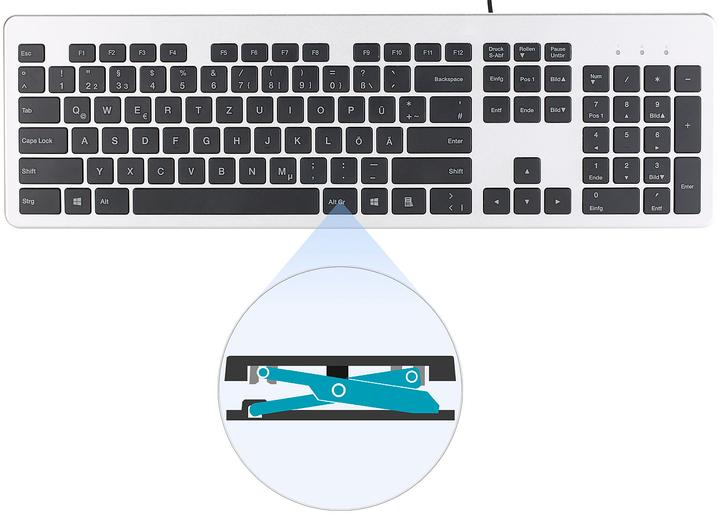 Produktbild GeneralKeys USB-Voll-Tastatur, Super-Slim mit Scissor-Tasten (DE, Kabelgebunden)