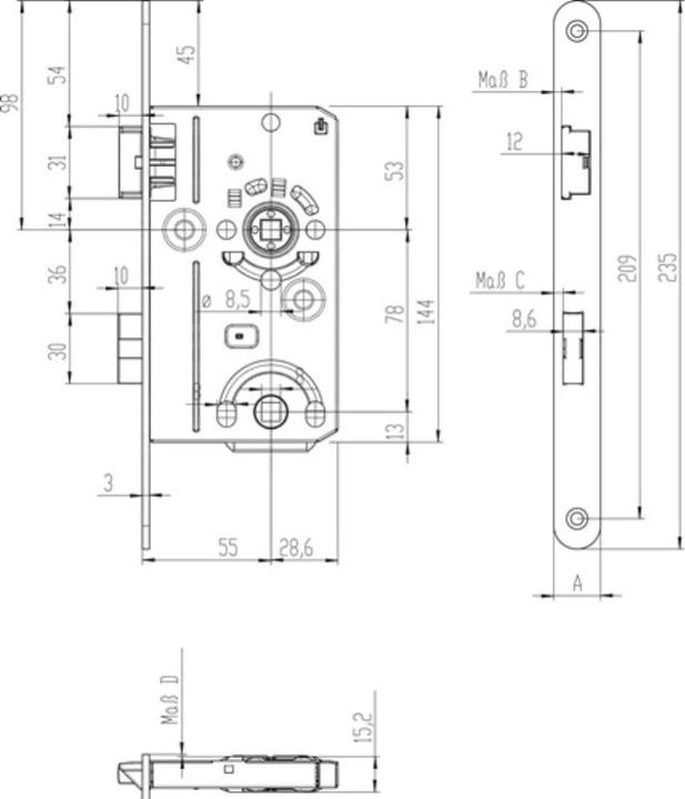 Immagine prodotto SSF Badezellen-Einsteckschloss 20/55/78/8 mm DIN links abgerundet (Serratura a mortasa)