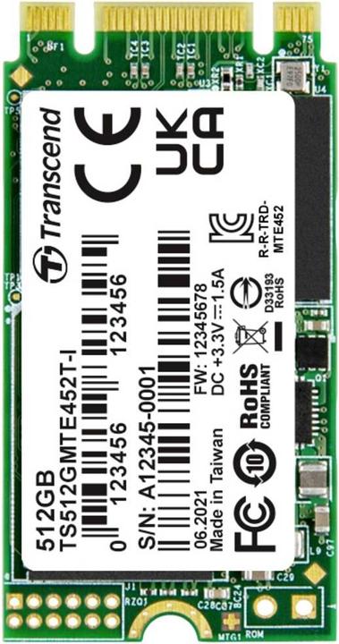 Actual product image Transcend MTE452T-I 512GB Internal M.2 PCIe NVMe SSD 2242 PCIe NVMe 3.0 x2 Retail TS512GMTE452T-I (512 GB, M.2 2242)