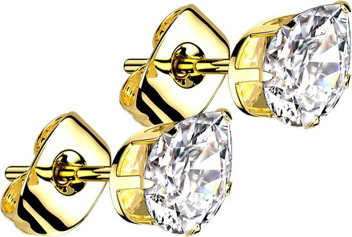 Produktbild Star Piercing Ohrstecker vergoldet mit Tropfen Kristall silber (ohne MessingTitan G23, Chirurgenstahl 316Lohne Messing)