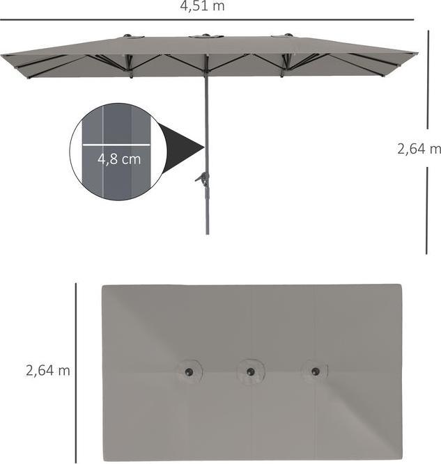 Actual product image Swisshandel24 Doppelsonnenschirm mit Kurbel 451x264 cm, Alu, Dunkelgrau (2.64 m)
