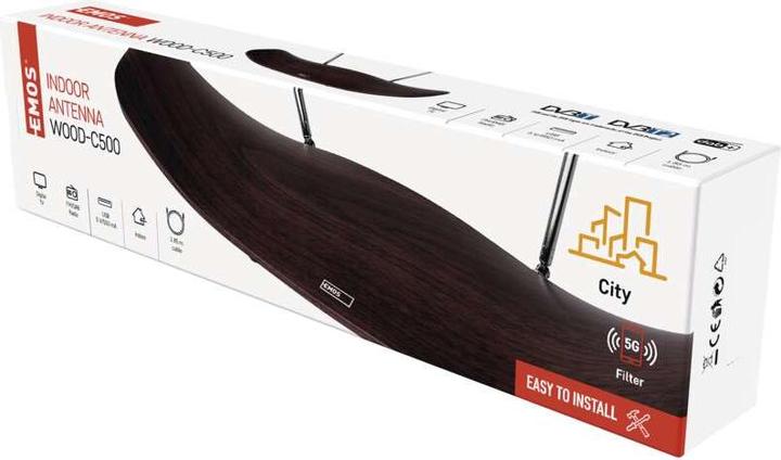 Produktbild Emos Zimmerantenne CITY WOOD-C500, DVB-T2, DAB, FM, LTE/4G/5G Filter (Zimmerantenne, DVB-T / -T2, DAB/ DAB+, LTE)