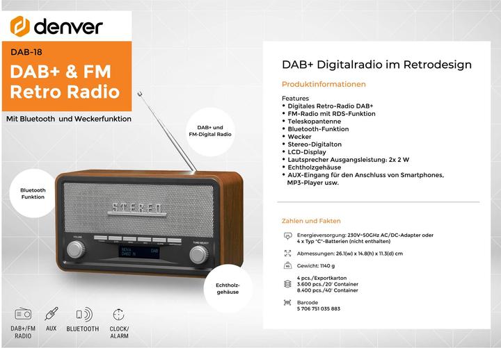 Produktbild Denver DAB-18 (DAB+, FM, Bluetooth)