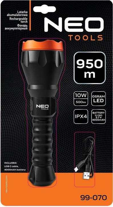 Produktbild Neo USB C 500 lm Osram LED wiederaufladbare Taschenlampe (20 cm)