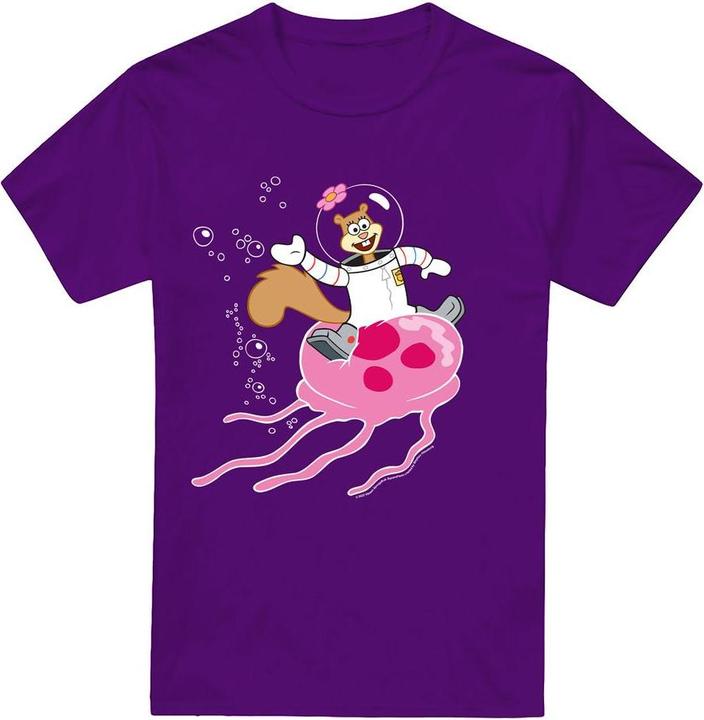 Actual product image Spongebob Squarepants Mens Sandy Rides The Jellyfish T-Shirt (4XL)