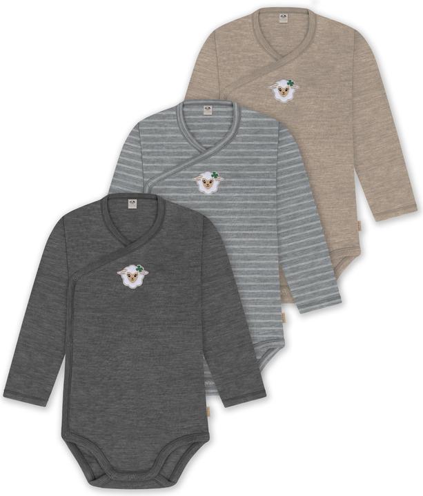 Actual product image Normani Set of 3 baby body wrap long sleeve toddler bodysuit made from merino wool - 9357 (80)
