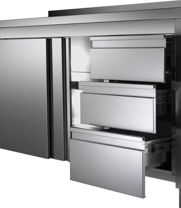Image du produit Gastro Hero Armoire de travail ECO en inox avec porte battante et tiroirs avec rebord (140 cm, 85 cm)