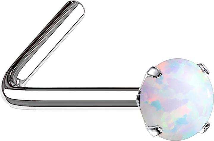 Actual product image Star Piercing Nose stud angled silver opal set in white (without brass, Surgical steel 316L)