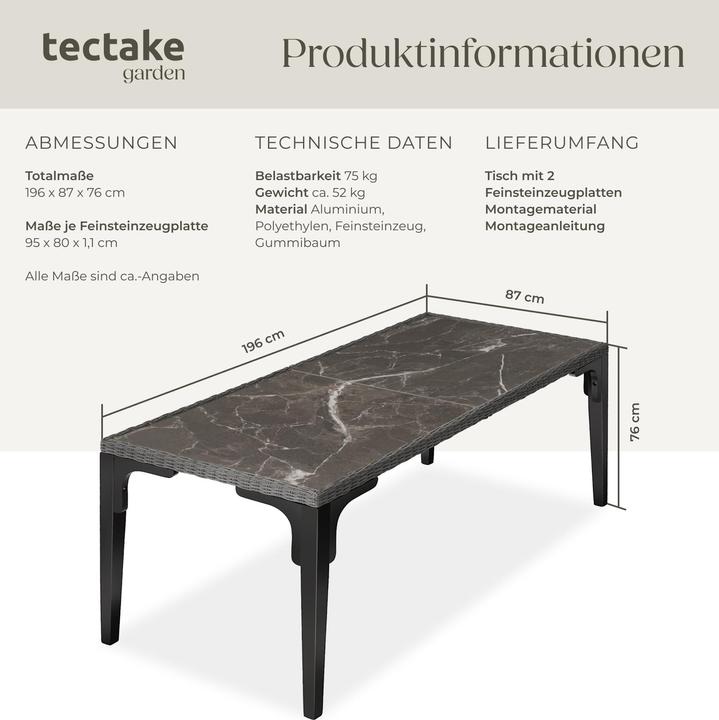 Produktbild tectake Rattan Tisch Foggia 196x87x76cm (196 cm)