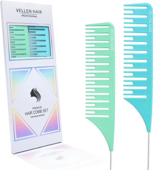 Actual product image Vellen Hair Highlighting Comb Set 2 Pack Green/Blue