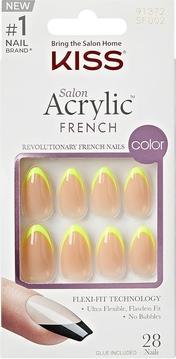 Actual product image KISS Adhesive nails Salon Acrylic French Colour - Hype 28 pcs (Nail glue, Neon Yellow)