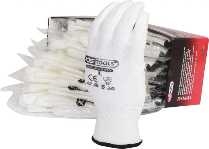 Actual product image KS Tools Micro fine-knit gloves-white, 9, 12 pairs (9)