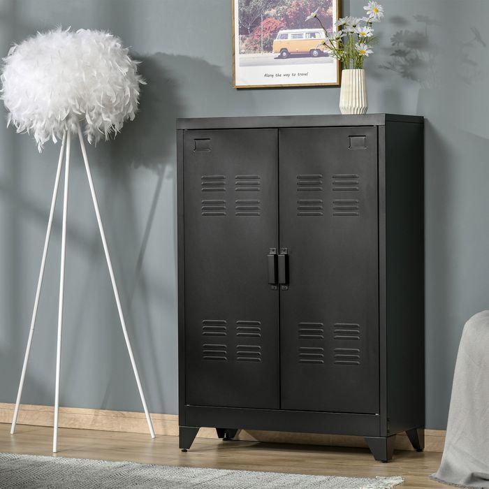 Image du produit Swisshandel24 Sideboard Armoire à dossiers avec portes à lamelles Armoire à vêtements Armoire de stockage avec (75 x 33 x 110 cm)