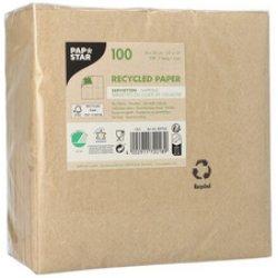 Papstar 100 Servietten, 3-lagig 1/4-Falz 33 cm x 33 cm natur aus recyceltem Papier (100 x, 33 x 33 cm)