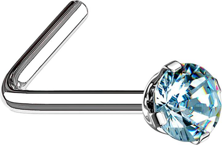 Produktbild Star Piercing Nasenstecker gewinkelt silber runder Kristall aqua gefasst (ohne Messing, Chirurgenstahl 316L)