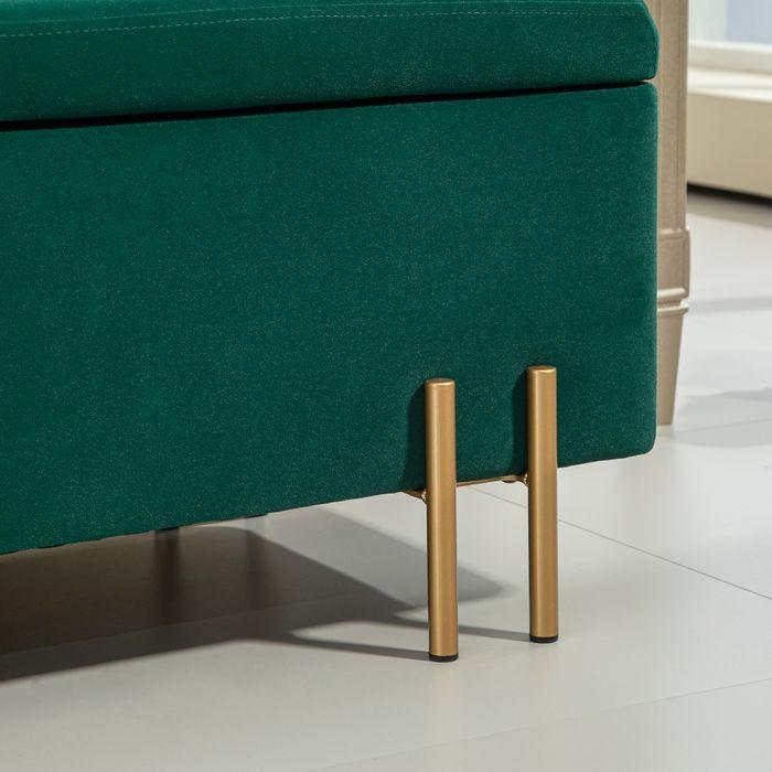 Produktbild Swisshandel24 Gepolsterte Sitzbank mit Stauraum, Metall, Kautschukholz, Schaumstoff Grün (100 cm)