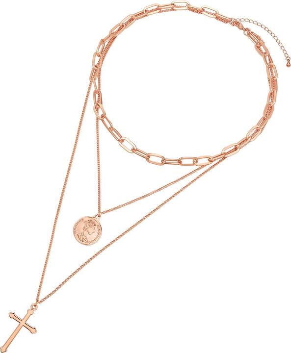 Lulu & Jane Damen Kreuz/Münze Metall-Legierung roségold 50,0 cm Basiskette + 5,0 cm Verlängerung - 29579 (Metall-Legierung, 50 - 55 cm)