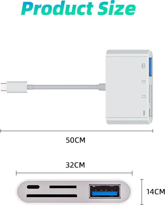 Actual product image PhoneLook Lecteur USB-C vers cartes mémoire SD & Micro-SD et USB (4 en 1) pour MacBook & iPad