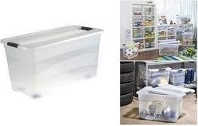 Produktbild keeeper Aufbewahrungsbox "konrad", mit Rollen, 83 Liter Box und Deckel: natur-transparent / Clips: anthrazit (83 l)