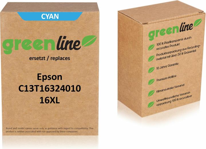 Actual product image Inkadoo Printer cartridges greenline replaces Epson C 13 T 16324010 / 16XL ink cartridge, cyan Cyan (C)