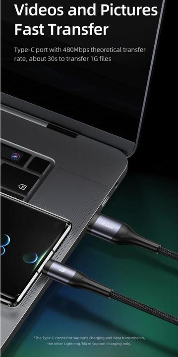 Image du produit Usams US-SJ600 U83 3IN1 Transparent Digital Display PD100W Fast Charging & Data Cable 1.2m C To C+L+M (1.20 m, USB 2.0)