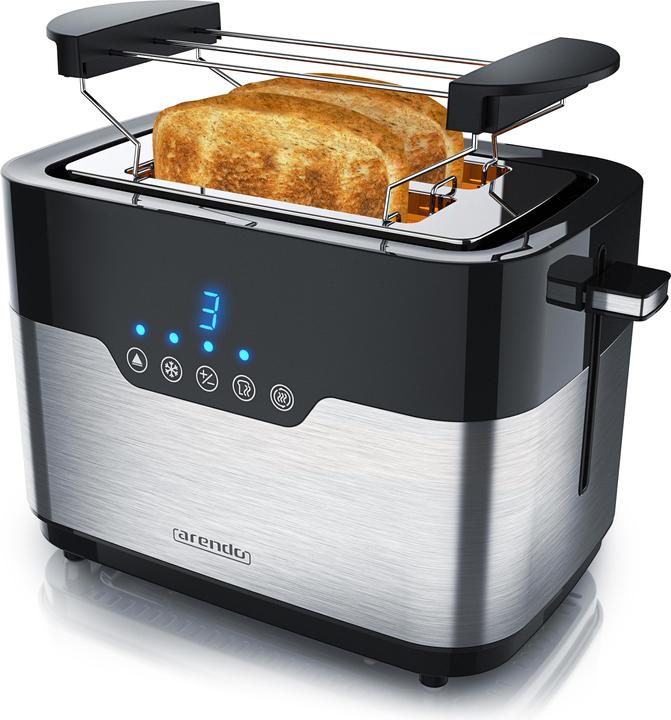 Produktbild Arendo Toaster für 2 Scheiben, breite Schlitze, 920 W, Doppelwand, Brötchenaufsatz, Krümelschublade