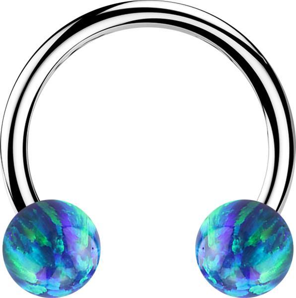 Star Piercing Micro Circular Barbell silber mit zwei Kugeln Opal blau (ohne Messing, Chirurgenstahl 316L)