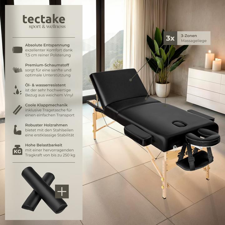 Produktbild tectake 3 Zonen Massageliege-Set Somwang mit 7,5cm Polsterung, Rollen und Holzgestell