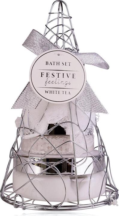 Accentra FESTIVE FEELINGS gift set in pyramid-shaped wire basket, fragrance: White Tea (Body care set)