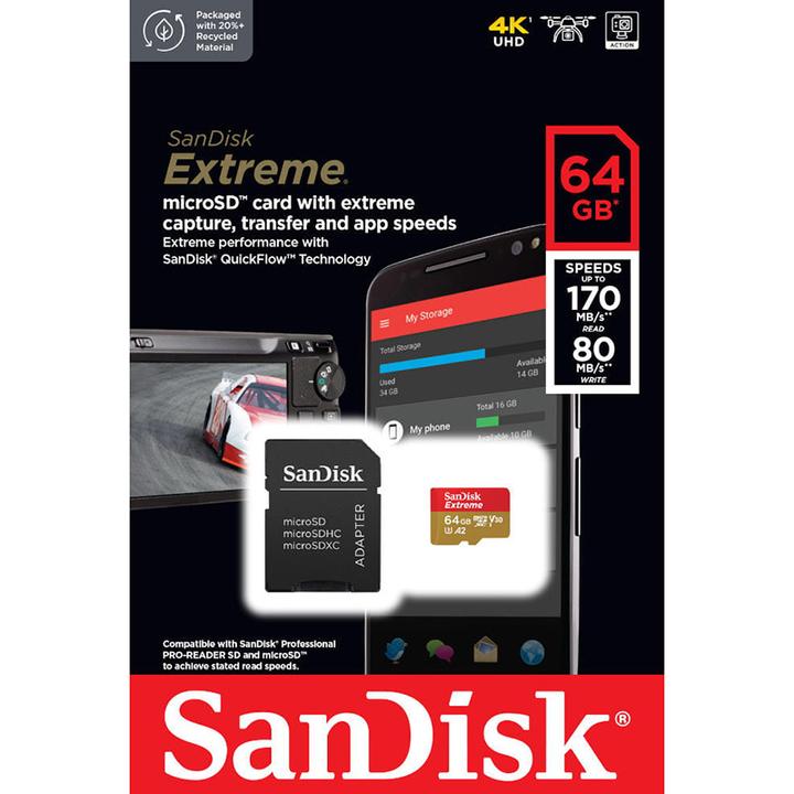 Actual product image SanDisk Extreme UHS-I V30 (64 GB, microSDXC, U3, UHS-I)