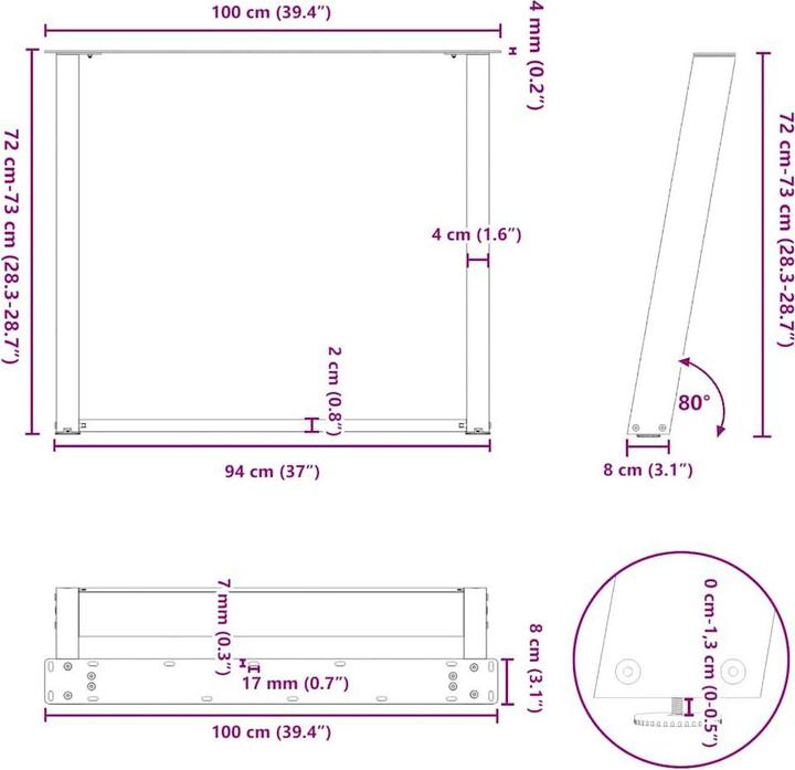 Produktbild VidaXL Esstischbeine U-Form 2 Stk. Weiss 100x(72-73) cm Stahl