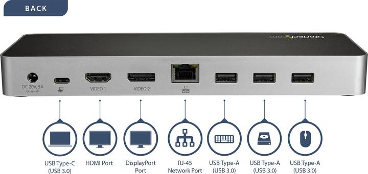Produktbild StarTech Dual Monitor USB C Dock - Pd (USB-C, 1 Ports)