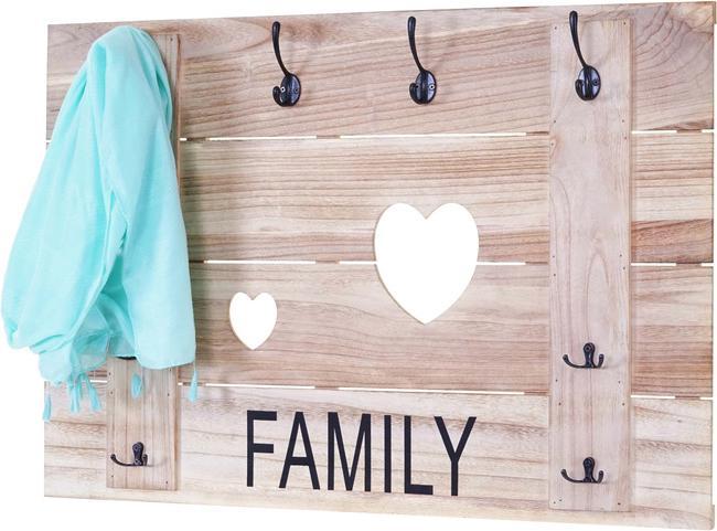 Actual product image Mendler Family wall coat rack, wardrobe panel coat rack, shabby look vintage, 8 hooks 60x90cm - natural