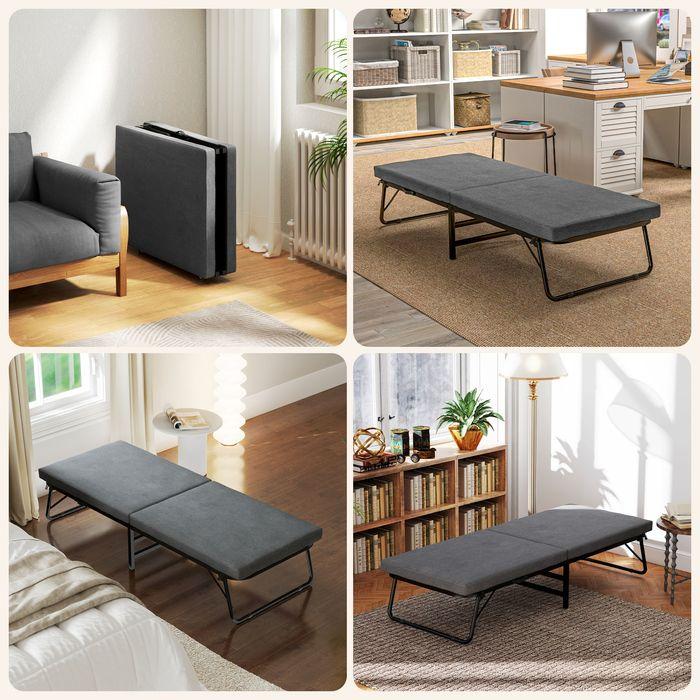 Immagine prodotto Swisshandel24 Klappbett 70 x 190 cm Gästebett klappbar mit 7cm Schaumstoff Matratze Dunkelgrau (190 x 70 cm)