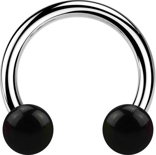 Star Piercing Micro Circular Barbell silber mit zwei Kugeln schwarz (ohne Messing, Acryl, Chirurgenstahl 316L)