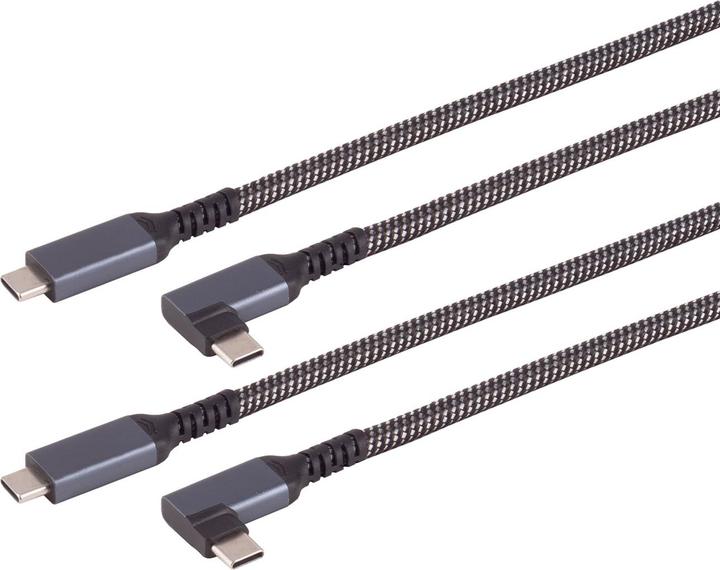 Produktbild S-Impuls 2er-Set Schnellladekabel USB-C auf USB-C 90Â° Winkelstecker, schwarz/weiss, 2 m, textil (2 m, USB 3.2 Gen 2)