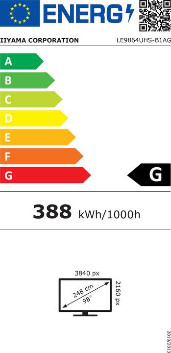 Energie-Label iiyama 247.7cm(97,5") LH9864UHS-B1AG 16:9 2xHDMI+USB-C (Speditionsversand) (3840 x 2160 Pixel, 98")