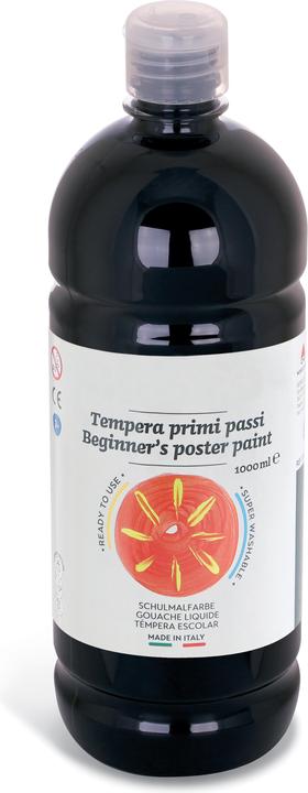 Produktbild trendmarkt24 Temperafarbe schwarz wasserlöslich 1l Kinder +3 Jahre Plakatfarben Kindergarten (Schwarz, 1000 ml)