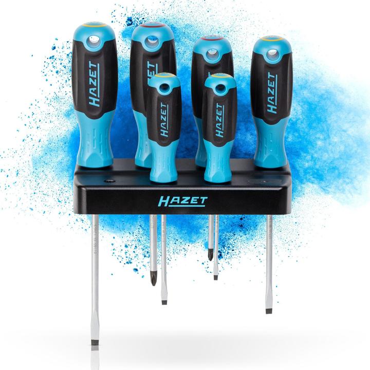 Immagine prodotto HAZET Set di cacciaviti 811SH-1/7 con supporto, set di 7 pezzi (blu/nero, set di cacciaviti a 3 (Incavo trasversale)