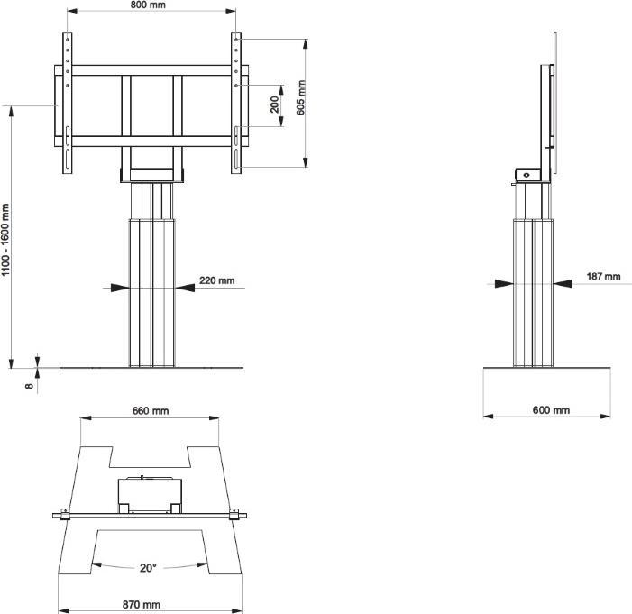 Immagine prodotto Hagor Floorbase Lift Pro sistema di supporto libero per display da 122-279cm VESA 800x600 altezza... (110", 160 kg)