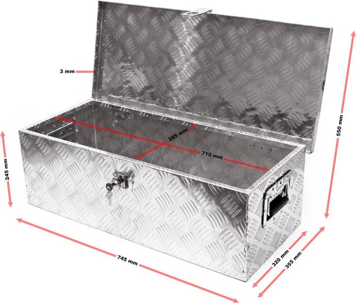 Produktbild Wiltec Werkzeugbox 76x32x24,5cm Silberfarben Transportbox Werkzeugkiste Alubox
