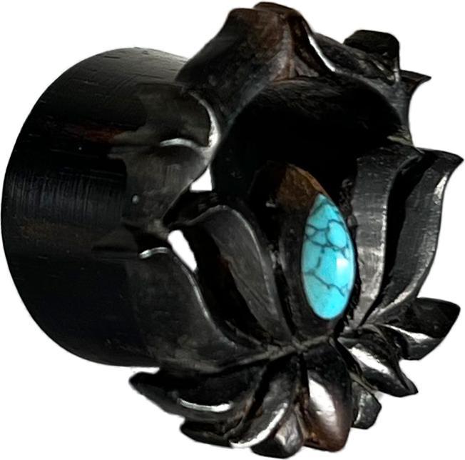 Produktbild Star Piercing Flared Tunnel Ethnische Kunst mit Türkis Stein aus Arang Holz (Organisch, ohne Messing, Mineralisch)