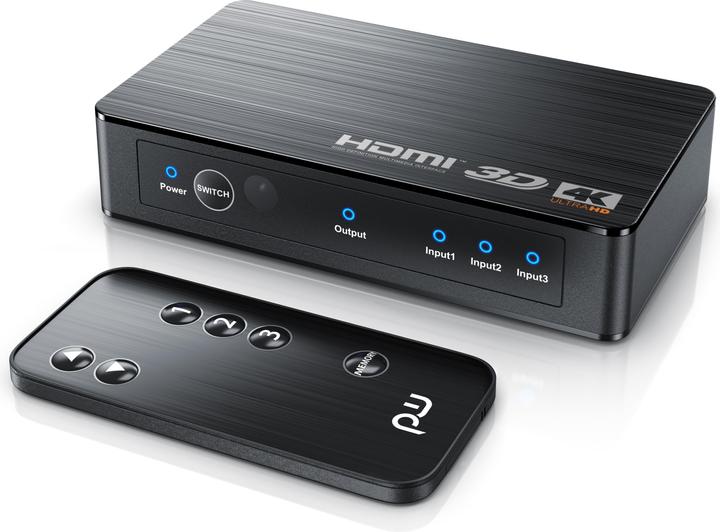 Immagine prodotto Primewire Switch HDMI 2.0b a 3 porte, distributore 4k 60Hz UHD, Ultra HD 4096x2160 HDR, telecomando