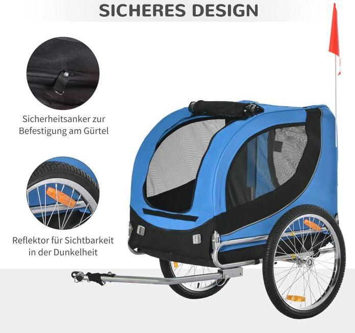 Produktbild Swisshandel24 Hundeanhänger Fahrradanhänger Hundetransporter Hunde Fahrrad Anhänger Blau+Schwarz 130 x 73 x 90 cm